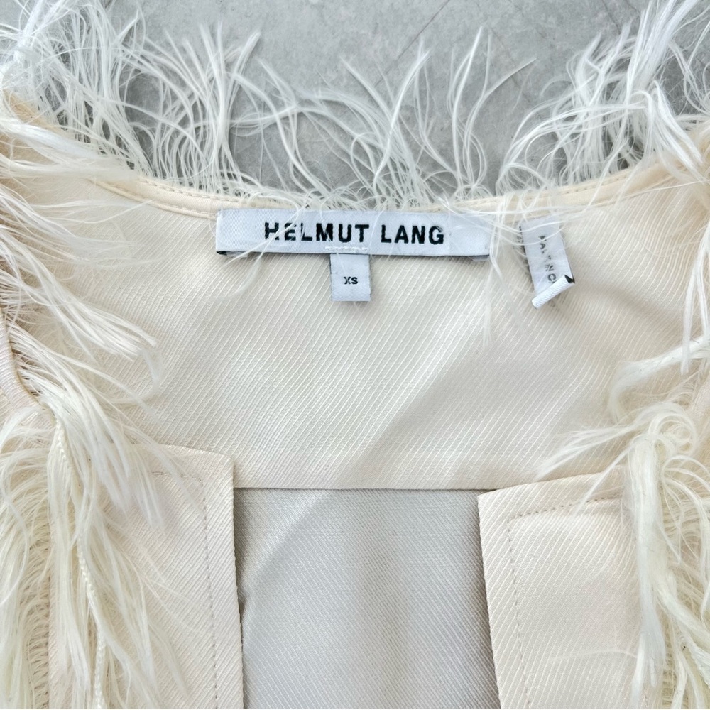 HELMUT LANG Twill Silk Feather Trim Ecru / White Fringe Long Sleeve Blouse Sz XS - Picture 10 of 16